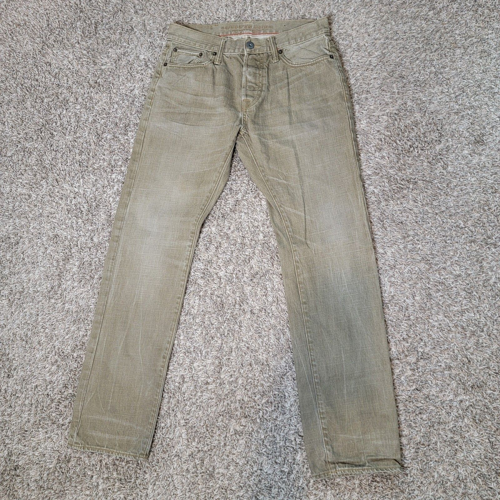 American Eagle Slim Straight Men's Size 30 W 32* L Olive Green Button Fly Jeans